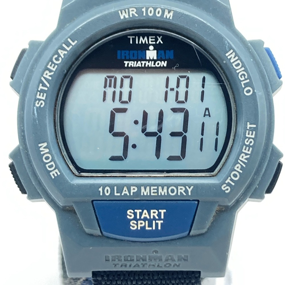 Timex Ironman Men's Watch Digital Gray Blue Indiglo 10 Lap Chrono New Battery - Picture 2 of 16